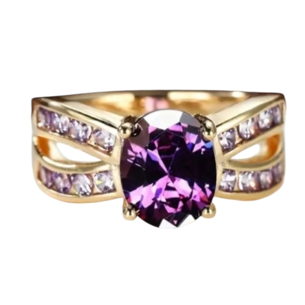 Purple Gemstone Ring Gold Tone
